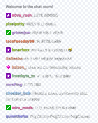 Fake Twitch chat overlay with transparent background for OBS and CapCut