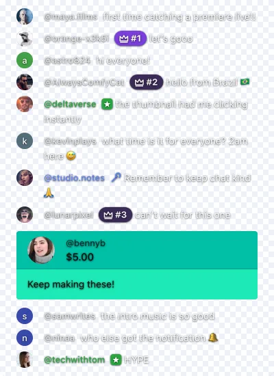 Live chat overlay for YouTube videos on transparent background